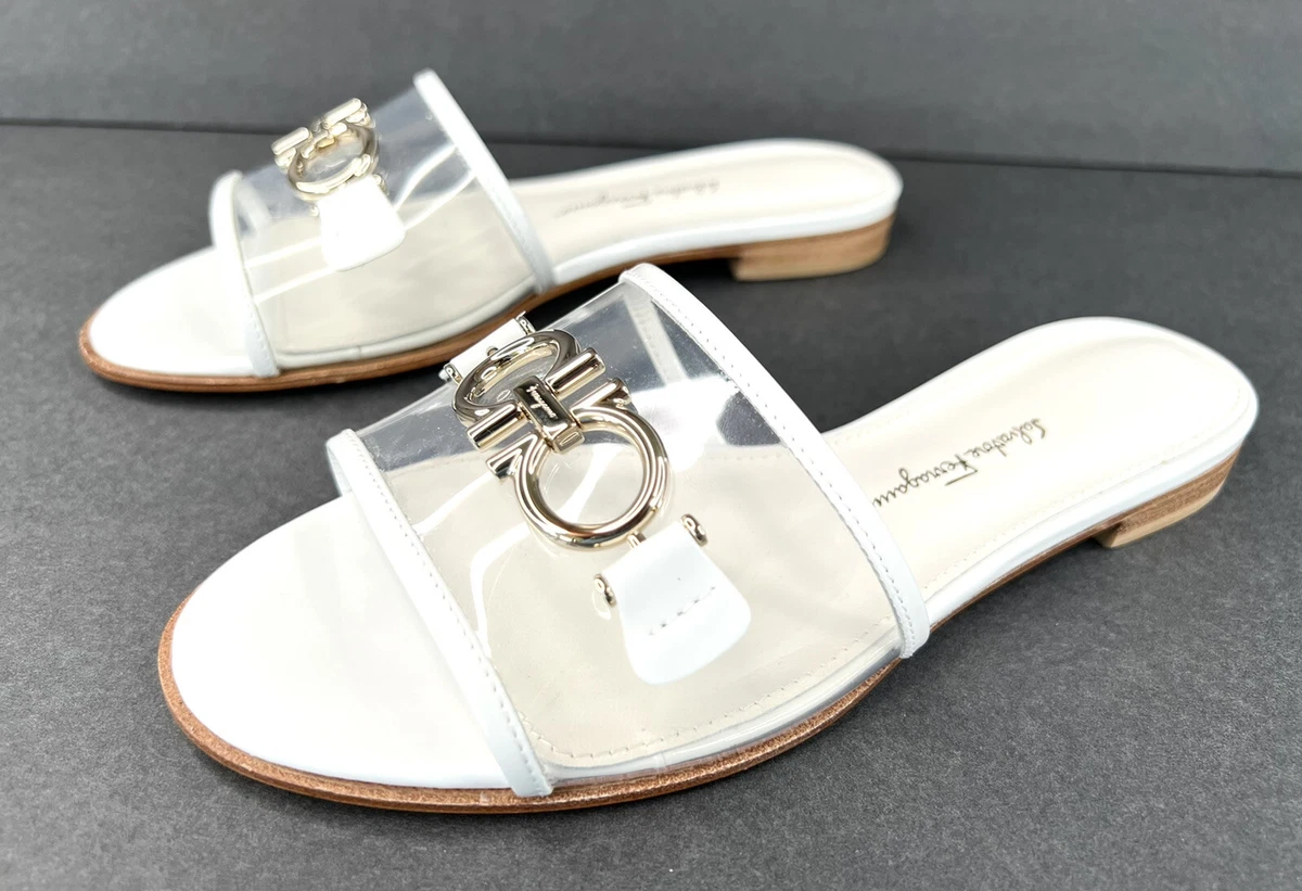 White leather hotsell flat sandals womens
