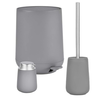Bad Accessoires Set Pedaleimer Seifenspender Toilettenbürste grey grau ZONE