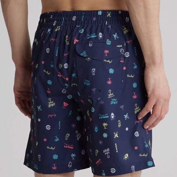 New $45 Hurley Volley Swim Shorts Mens HAVE FUN! Blue Palms Surf