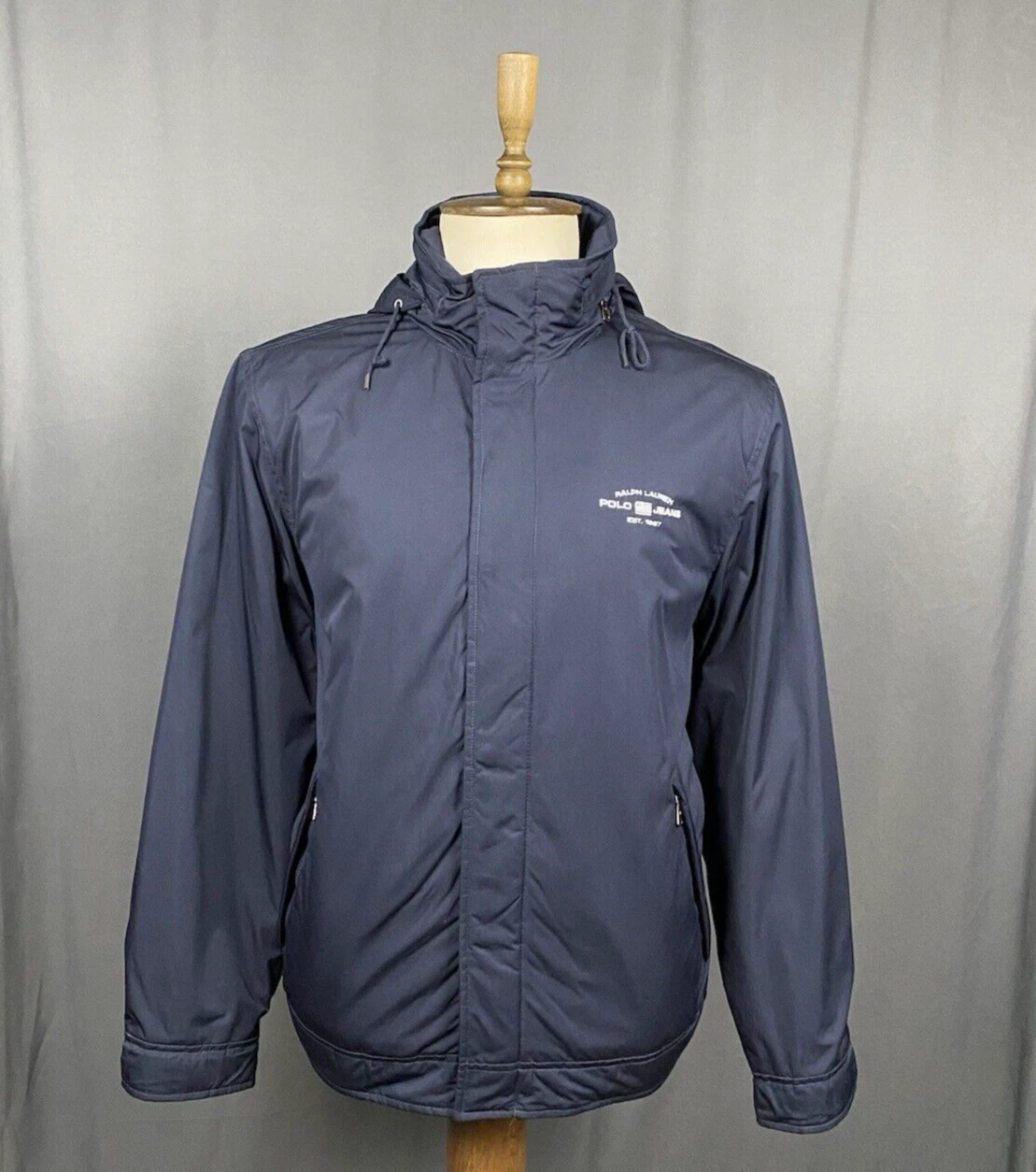 Ralph Lauren VTG Logo Insulated Fleeced Blue Hooded Windbreaker Jacket Size L