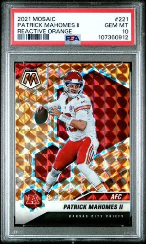 Patrick Mahomes 2021 Panini Mosaic REACTIVE ORANGE #221 K.C. CHIEFS PSA 10 GEM