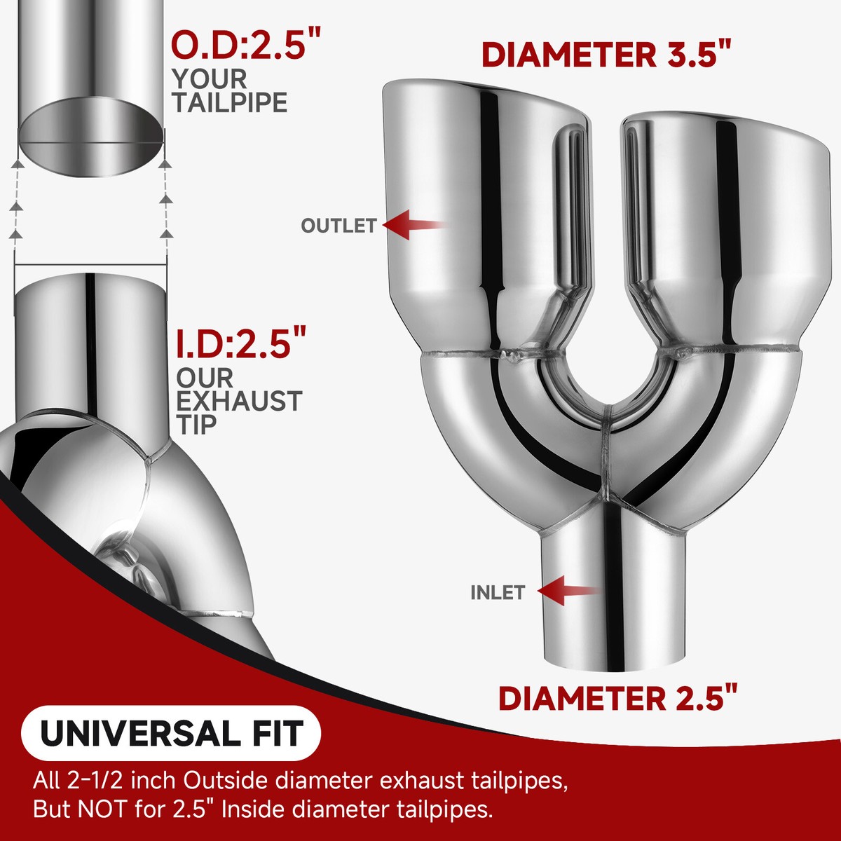 For 3 Series Touring 335d E91 09-11 2.5"in 3.5"out Quad Exhaust Tips Double Wall - Foto 6