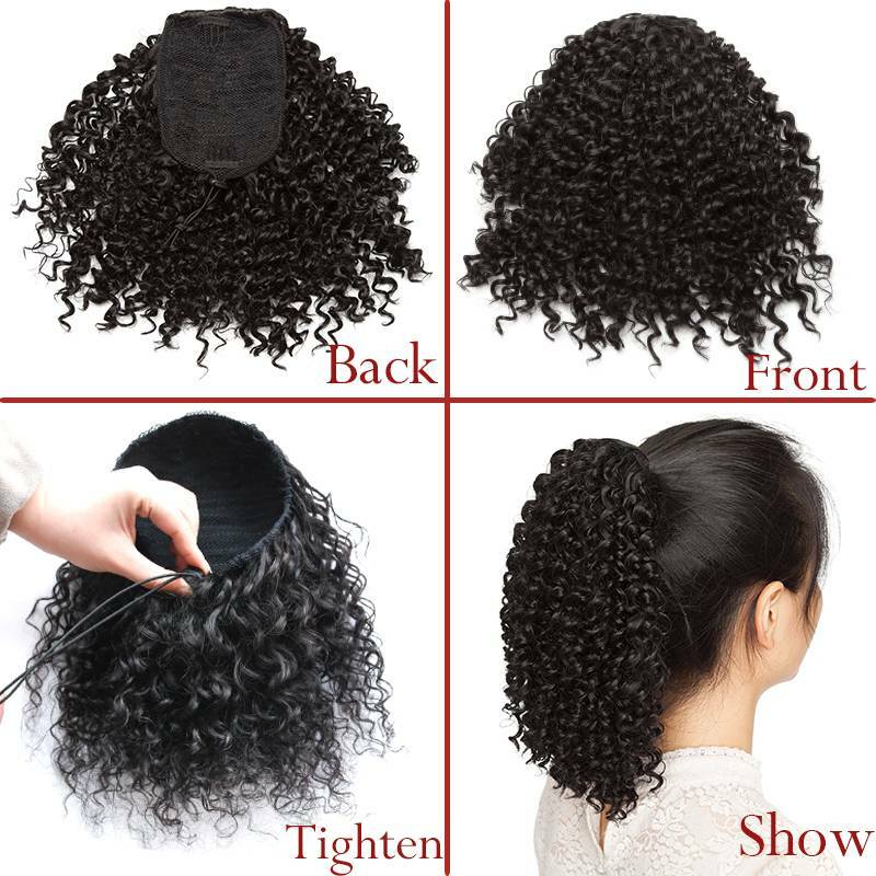 100% Real Afro Wavy Clips in Ponytail Hair Extensions Long 