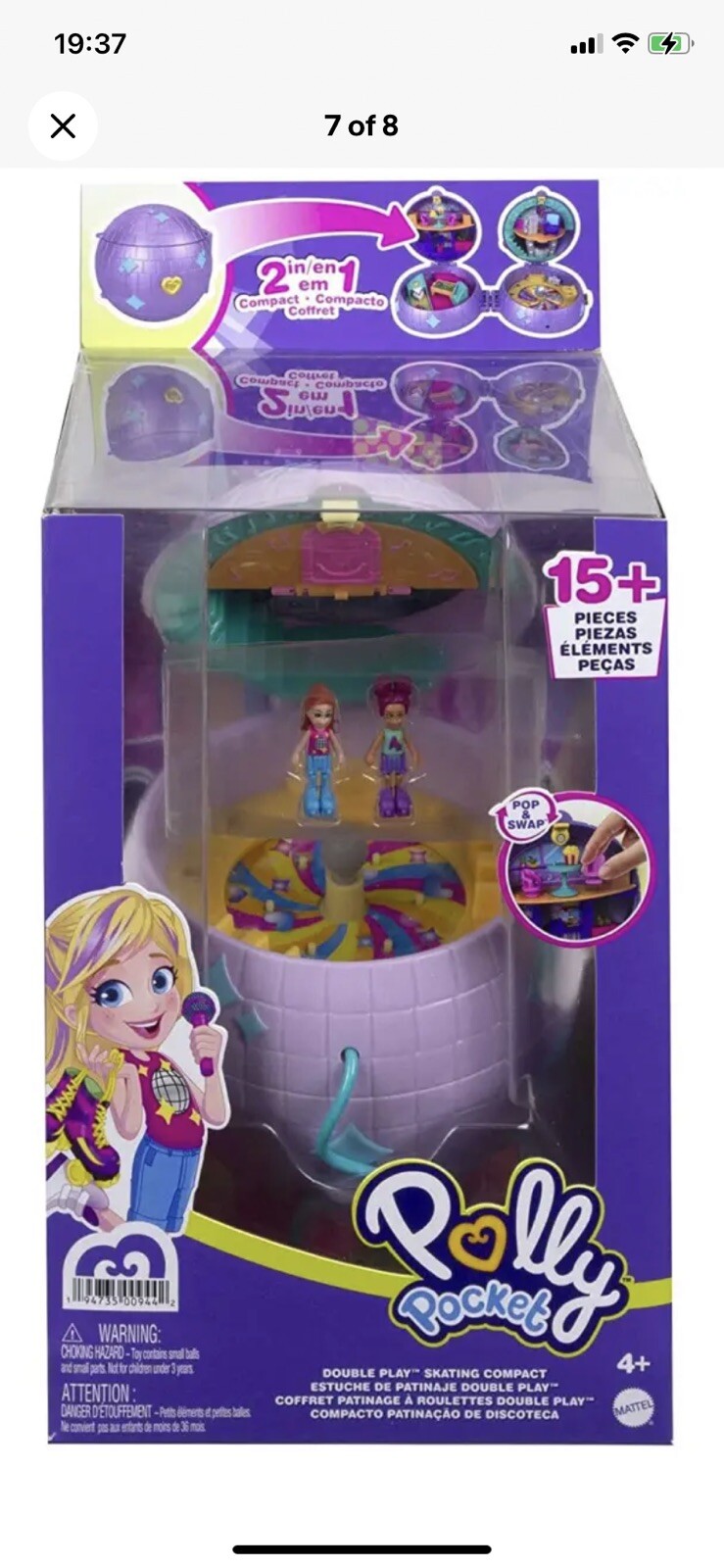 Polly Pocket Double Play Disco Skating Roller Rink Compact Micro Dolls Playset