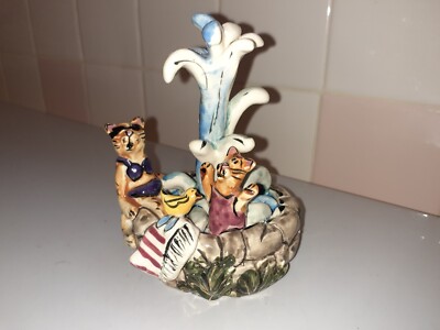 2002 Blue Sky Clay Works Heather Goldminc Cats in Fountain Figurine 4.5'' tall