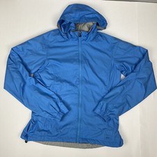 REI Women  s Windbreaker Hooded Jacket Size S Light Blue Lined Full Zip Pockets