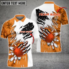 Personalized Name and Team Name Thunder Color Bowling Player Orange POLO Shirt