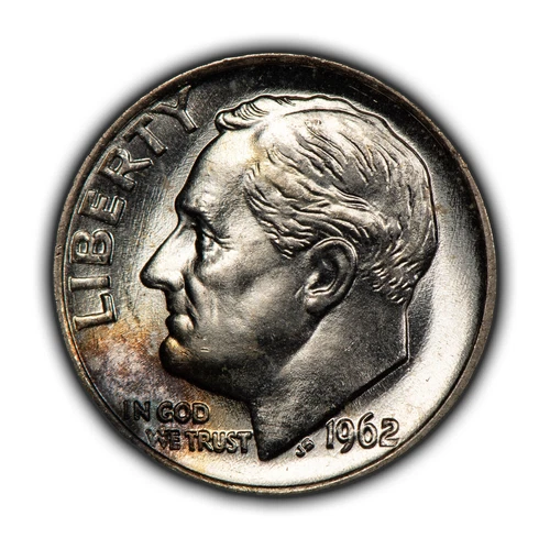 1962 10c Roosevelt Silver Dime - Colorful Original Toning - BU - SKU-Y5587