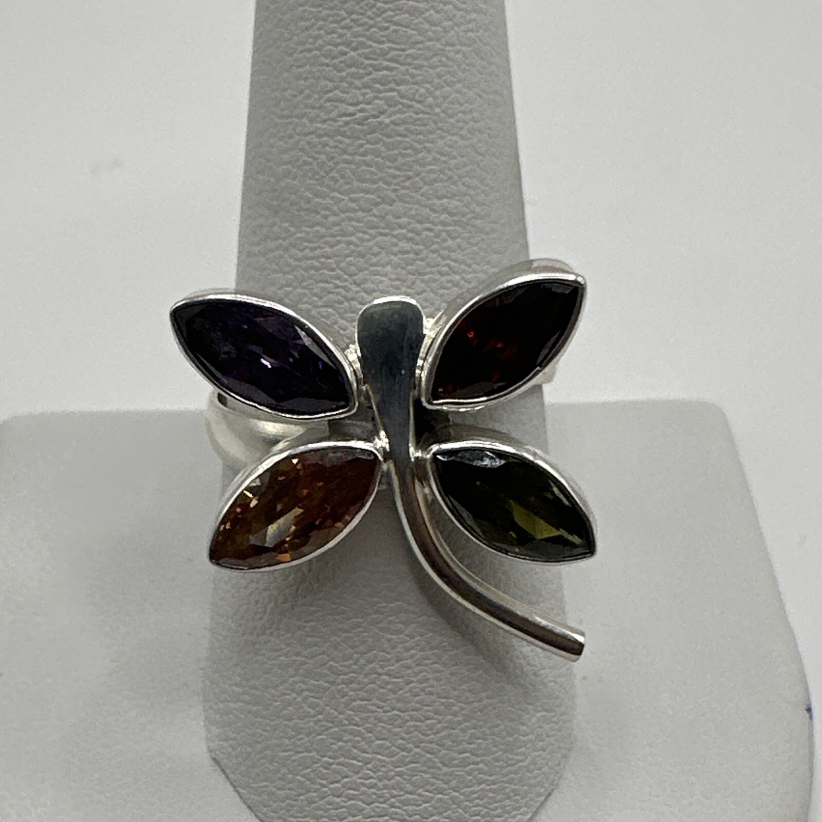 Minimalist Multi-Gem Adjustable Dragonfly Sterlin… - image 1