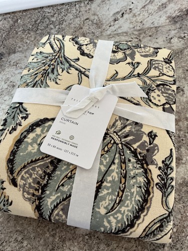 1)Pottery Barn Haylie Print Curtain Drape linen/cotton 50”x 84”-NIP