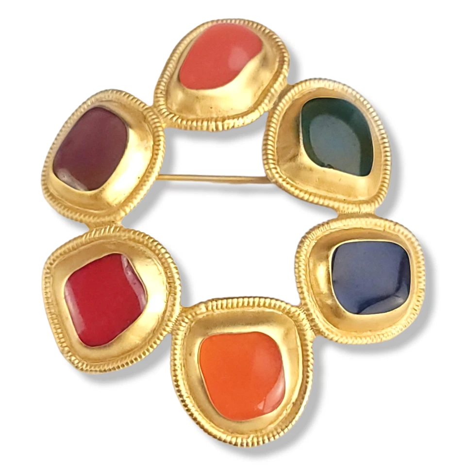 Broche Joyas Bizantinas Anne Klein Multicolor Vidrio Vertido Metal Dorado Foto 2 de 4