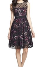 Eliza J Sleeveless Chiffon Fit & Flare Floral Dot Dress Womens Size 8 NWT $198