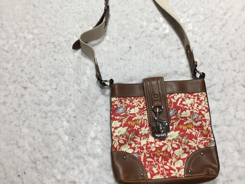 VTG Chaps Tote Handbag Womens Floral Brown Faux Leather Shoulder Strap
