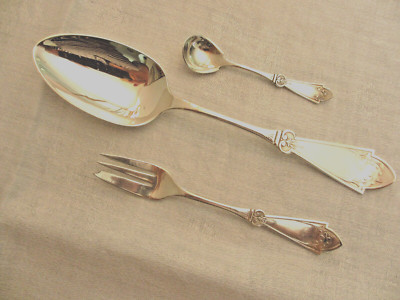1847 Rogers Bros. PRINCESS 3 Teile, Senflöffel, Kuchengabel, Speiselöffel, USA