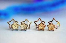 14K Solid Gold Star Cubic Zirconia Stud Screw Back Earrings Star Earrings Gift