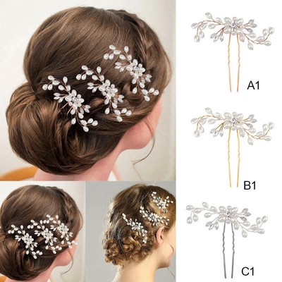 Pearl Wedding Flower Hair Crystal Bridal Pins Bridesmaid Clip Side