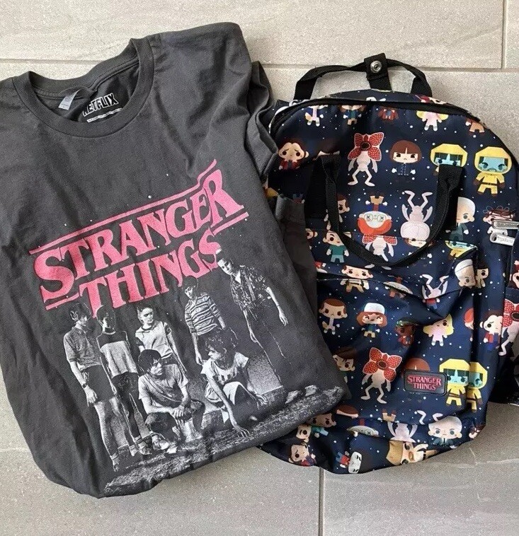 Stranger Things Loungefly Backpack & LG Tee 17x13 Bundle 2-Piece Set