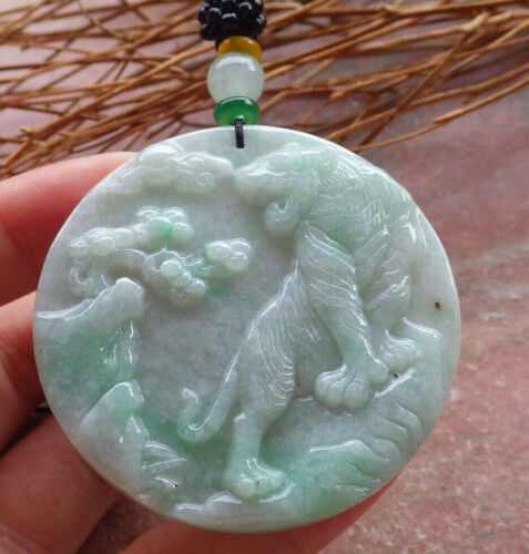 Certified Burma Green Natural 100% A Jade jadeite pendant Animal Tiger 407539 - Picture 1 of 8