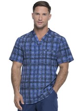 Positively Plaid Navy Dickies Scrubs Dynamix Mens V Neck Top DK611 PDNV
