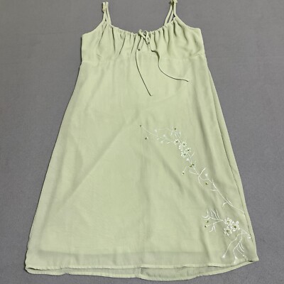 90s Y2K Jonathan Martin Size 7 Green Floral Women s Dress Vtg Embroidered NEW