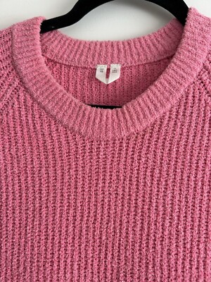 Arket bright pink cotton blend jumper sweater XS oversized textured knit crew be