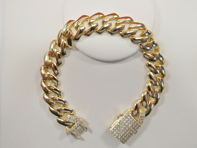 8 INCH 14K YELLOW TONE COLOR MONACO BRACELET OVER REAL 925 STERLING SILVER
