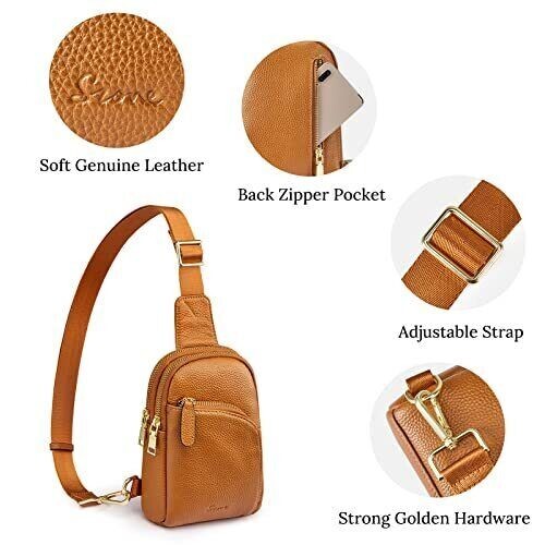 S-ZONE Women Leather Small Sling Bag RFID Blocking Chest Crossbody