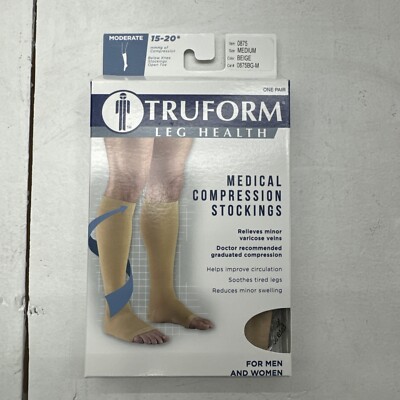 Truform Leg Health Beige Medical Compression  Stockings Open Toe Adult Unisex M