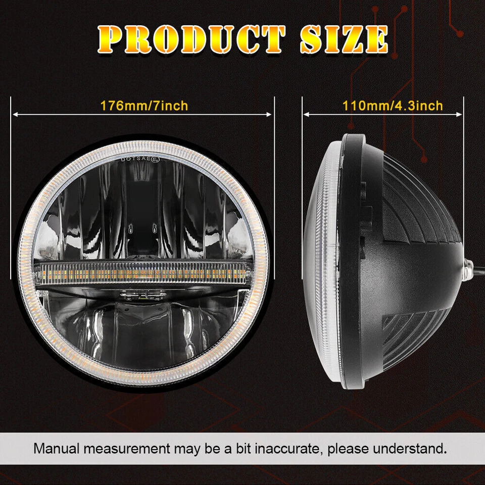 Classic Mini/Austin 7'' LED Scheinwerfer Rund Halo Hi/Lo für Oldtimer E geprüft - Bild 3 von 4