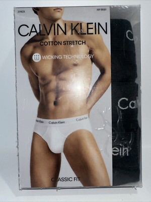 Calvin Klein Cotton Stretch Wicking Black 3 Pk. Hip Brief Underwear Men s XL (15