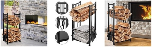Kaminwerkzeug Set & Scheitholzregal Brennholzhalter Holzlager Feuerzubehör - Bild 12 von 12
