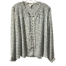 Time And Tru Womens Blue Floral Button-Front Blouse XL women