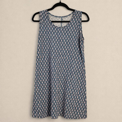 Duluth Trading Co Dress Sz S Teal Rust GEO Totem Arrow Print Sleeveless Pockets