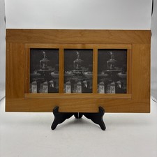 Wooden Multi Photo Frame 3 Aperture Oak Effect 32x15.5cm Wall Hanging Display