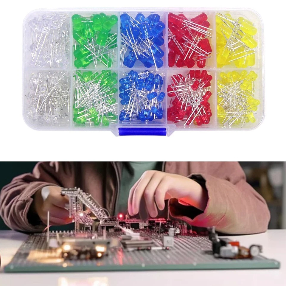 Kit Assortimento Diodi LED 5mm/3mm 300 Pezzi Diodi Multicolore Emissione Luce 3V - Immagine 4 di 4