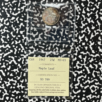 1947 Canada 25 Cents ICCS MS65 Lot#OV1609 Silver! Gem BU! Maple