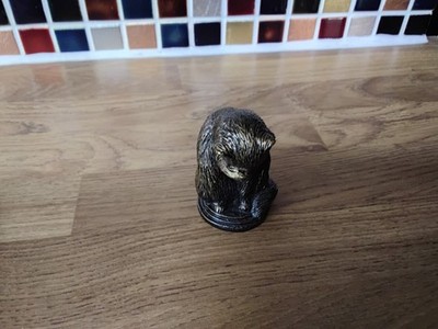 Franklin Mint 1986 Katze leckt, Pfote Messing/Bronze Miniatur...Figur 2,5ins