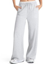 Women's Sweatpants Mid Waisted Drawstring Baggy Elastic Straight Wide Leg Pan...