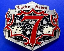 Lucky Seven Gambling Dice Spider Web Belt Buckle 2004 by Great American Products