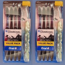4 Oral-B Med Bristle Toothbrush Charcoal Extract Deep Clean White Teeth 2PK 4ea