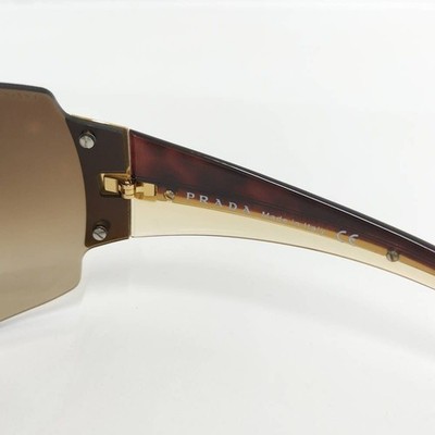 PRADA Shield Sunglasses Brown Gradient Gold Logo SPR 54G Authentic