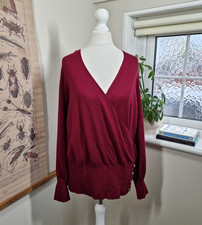 Wallis Women Burgundy Sweater Jumper With Silver Buttons Size 16 18 Ballet Wrap