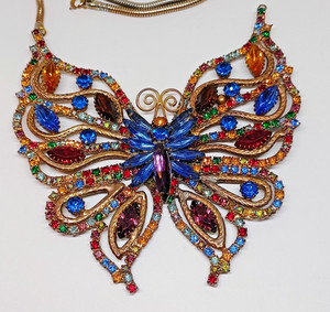 Vintage Juliana Statement Huge Butterfly colorful Rhinestone Necklace repair
