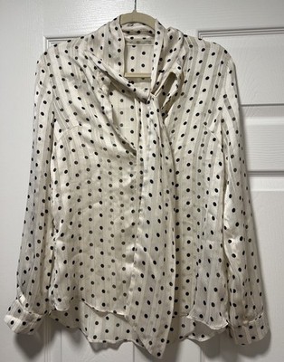 Acne Studios Polka Dot Chiffon Tie-Neck Button Front Long Sleeve Blouse M