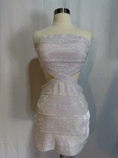 Foreign Exchange White Glitter Strapless Cut-Out Mini Dress M Zip Closure #337