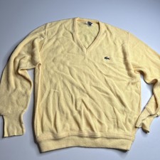 Vintage Izod Lacoste Sweater Mens Large Yellow V-Neck Knit Acrylic USA 80s