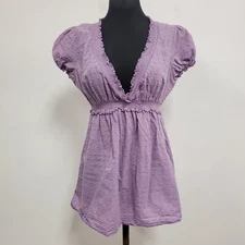 Charlotte Russe Womens Y2K Swiss Dot Babydoll Top Size M Purple Preppy Smocked