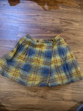 Vintage 60s 70s Women  s Plaid Wool Blend Mini Skirt Green Yellow Size 10