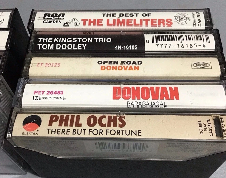 Folk Music 1960s Lot Of 14 Cassette Tapes Phil Ochs Donovan Melanie Jim Croce++ - Image 3 of 4