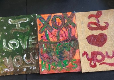 Set Of 3 Mini I Love You Painted Postcard Art
